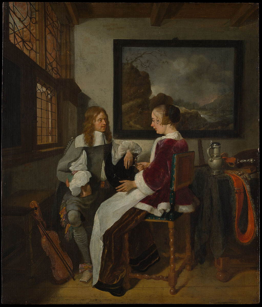 Sentimental Conversation, Quirijn van Brekelenkam (Dutch, Zwammerdam (?), after 1622–ca. 1669 Leiden), Oil on wood 