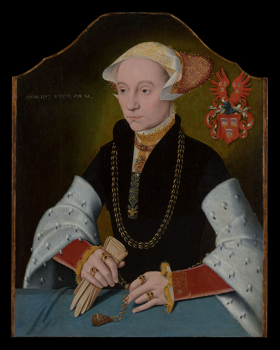 Portrait of a Woman of the Slosgin Family of Cologne, Barthel Bruyn the Younger (German, ca. 1530–before 1610), Oil on oak 