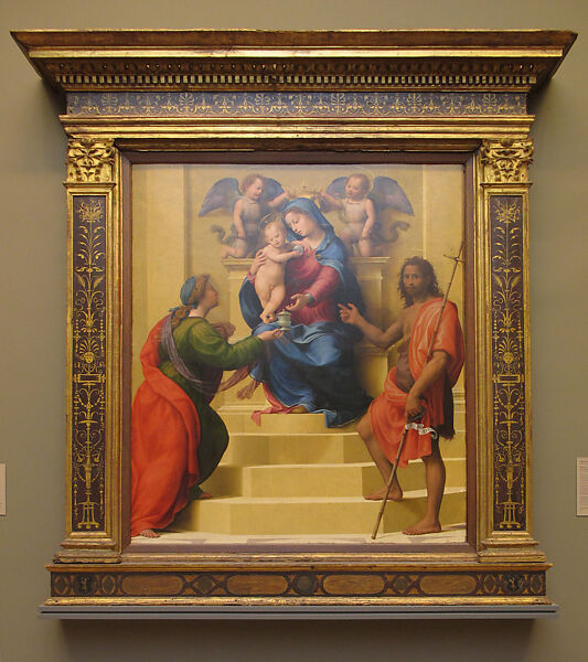 Madonna and Child Enthroned with Saints Mary Magdalen and John the Baptist, Giuliano di Piero di Simone Bugiardini (Italian, Florence 1475–1554 Florence), Oil on wood