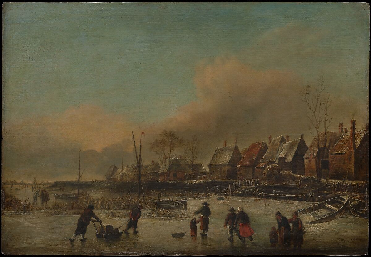 Winter Scene, Style of Jan van de Cappelle (18th or 19th century), Oil on oak 
