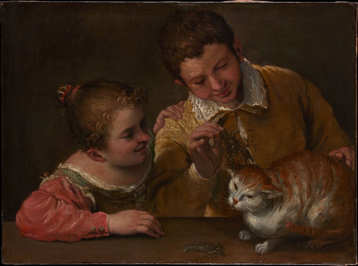 Two Children Teasing a Cat, Annibale Carracci (Italian, Bologna 1560–1609 Rome), Oil on canvas