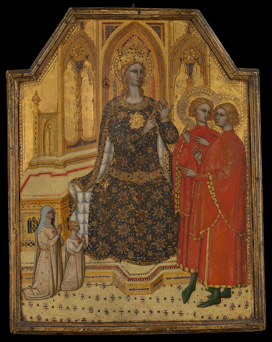 Saint Catherine Disputing and Two Donors, Cenni di Francesco di Ser Cenni (Italian, Florence, active by 1369–died 1415), Tempera on wood, gold ground 