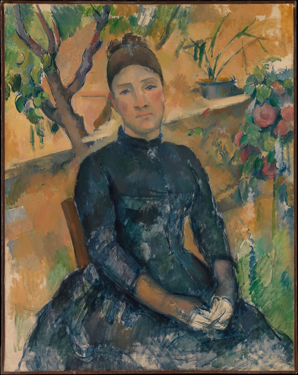 Madame Cézanne (Hortense Fiquet, 1850–1922) in the Conservatory, Paul Cézanne (French, Aix-en-Provence 1839–1906 Aix-en-Provence), Oil on canvas 