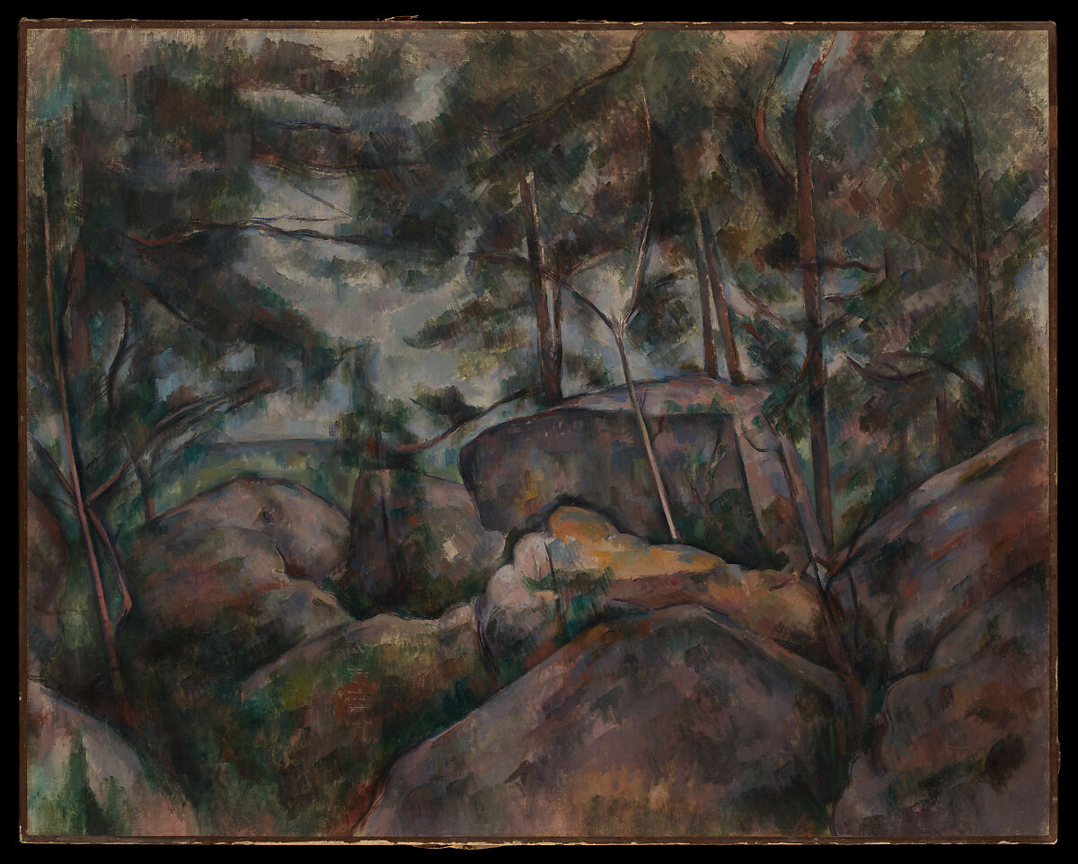 Rocks at Fontainebleau, Paul Cézanne (French, Aix-en-Provence 1839–1906 Aix-en-Provence), Oil on canvas 