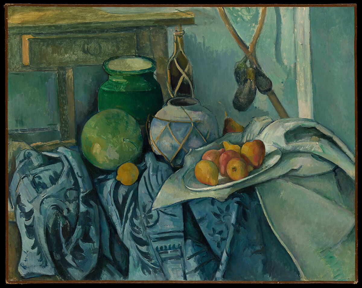 Still Life with a Ginger Jar and Eggplants, Paul Cézanne (French, Aix-en-Provence 1839–1906 Aix-en-Provence), Oil on canvas 