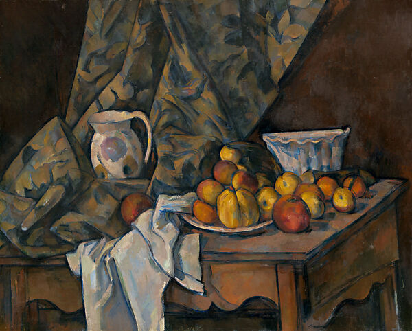 Still Life with Apples and a Pot of Primroses, Paul Cézanne (French, Aix-en-Provence 1839–1906 Aix-en-Provence), Oil on canvas