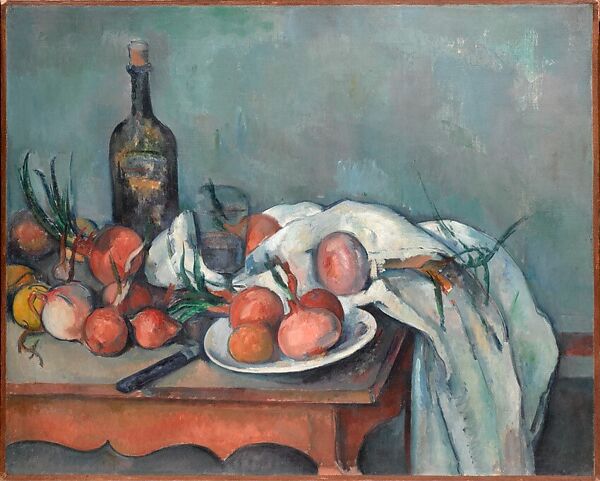 Still Life with Apples and a Pot of Primroses, Paul Cézanne (French, Aix-en-Provence 1839–1906 Aix-en-Provence), Oil on canvas