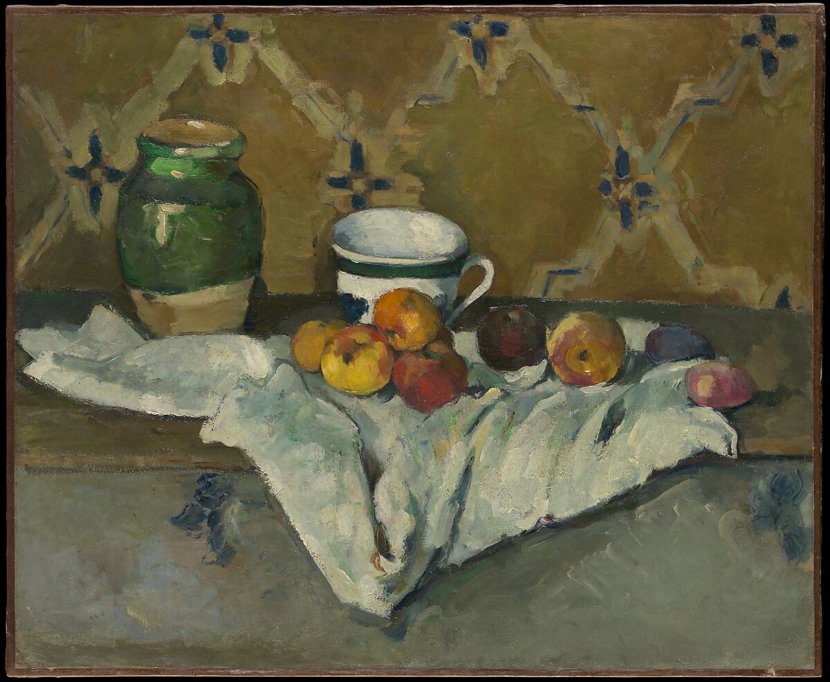 Still Life with Jar, Cup, and Apples, Paul Cézanne (French, Aix-en-Provence 1839–1906 Aix-en-Provence), Oil on canvas 