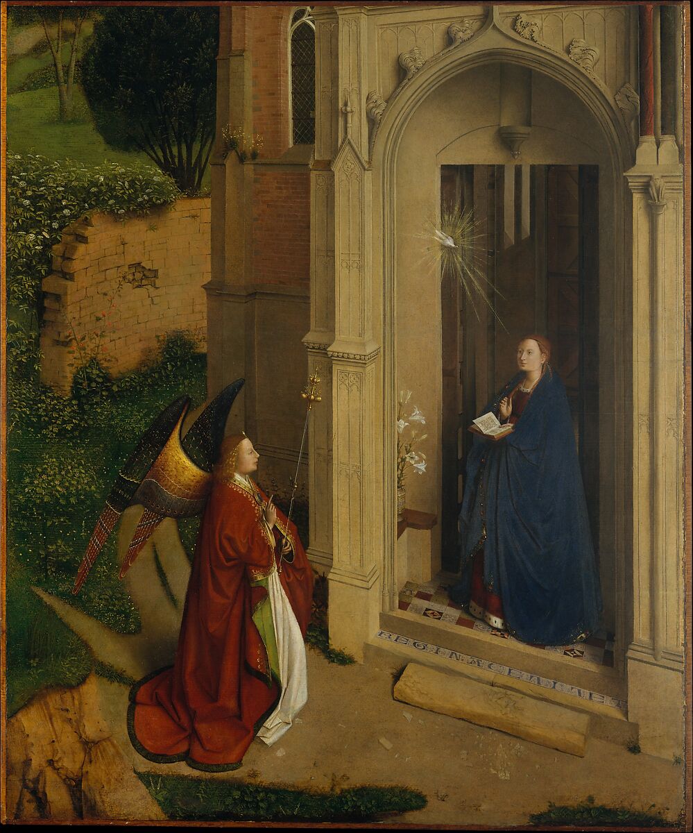 The Annunciation, Petrus Christus (Netherlandish, Baarle-Hertog (Baerle-Duc), active by 1444–died 1475/76 Bruges), Oil on wood 