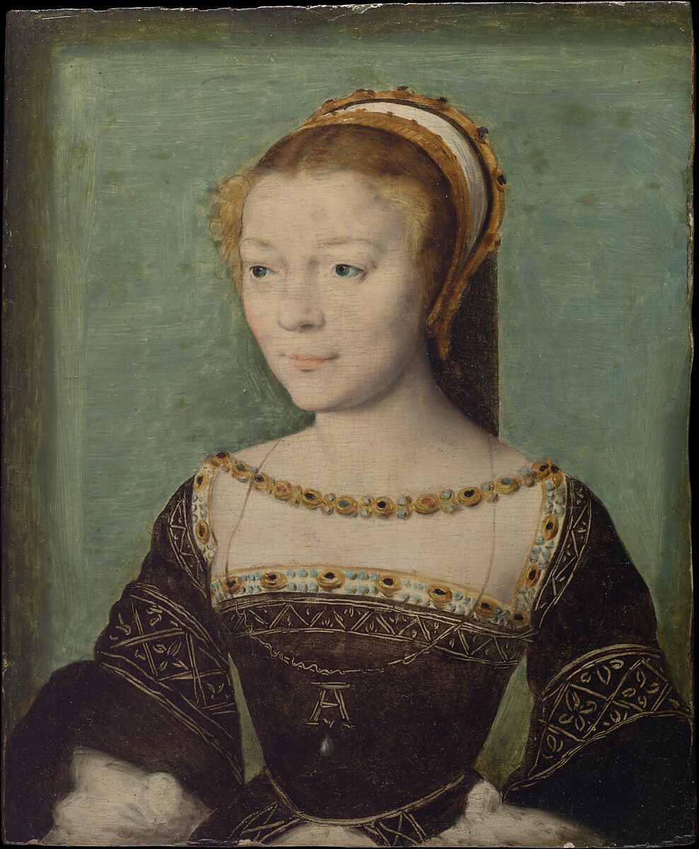 Anne de Pisseleu (1508–1576), Duchesse d'Étampes, Attributed to Corneille de Lyon (Netherlandish, The Hague, active by 1533–died 1575 Lyons), Oil on wood 