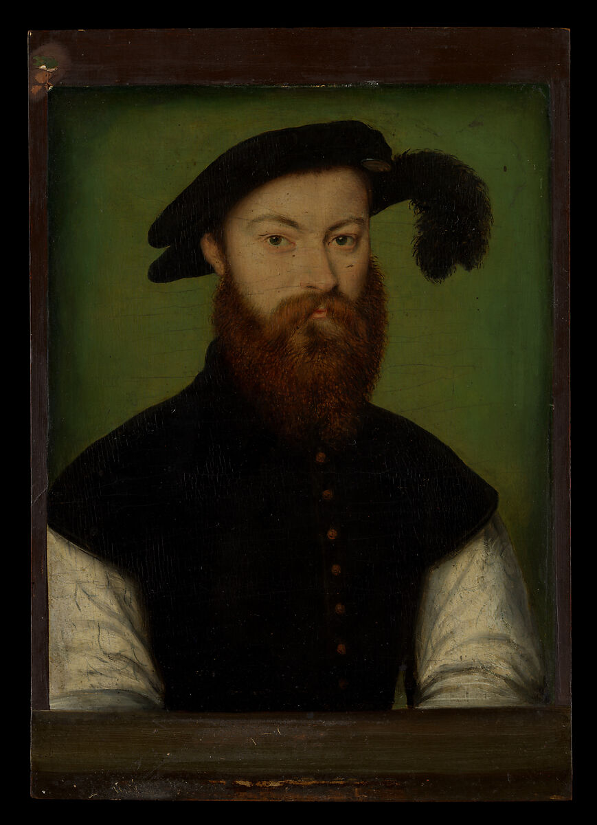 Portrait of a Man with a Black-Plumed Hat, Attributed to Corneille de Lyon (Netherlandish, The Hague, active by 1533–died 1575 Lyons), Oil on wood 