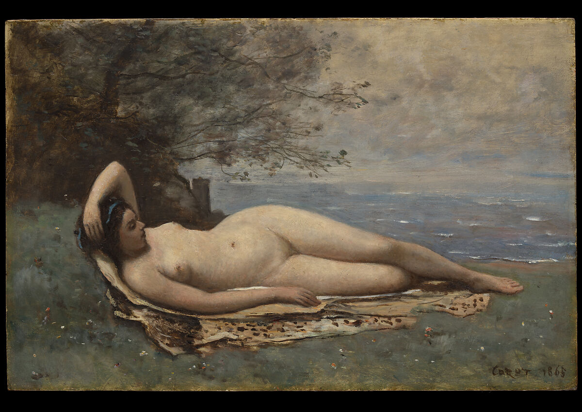 Bacchante by the Sea, Camille Corot  French, Oil on wood