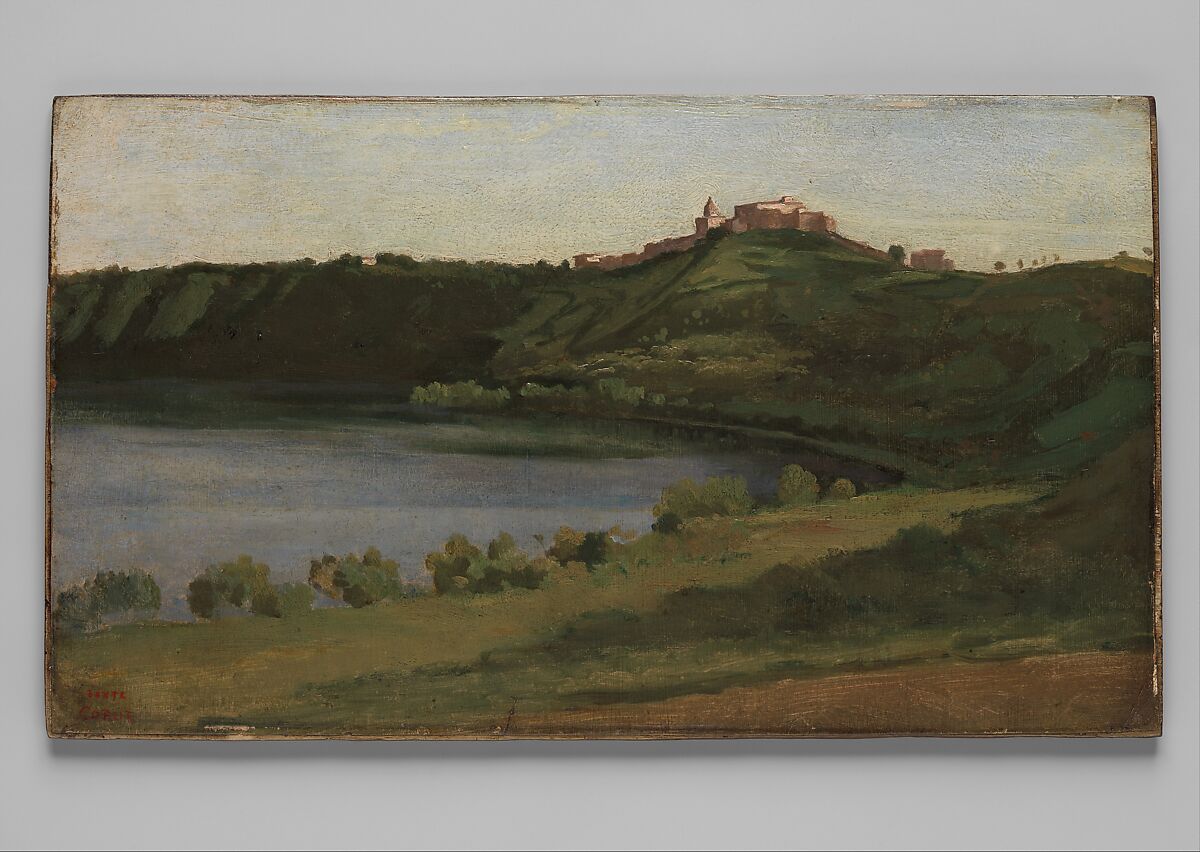 Lake Albano and Castel Gandolfo, Camille Corot  French, Oil on paper, laid down on wood