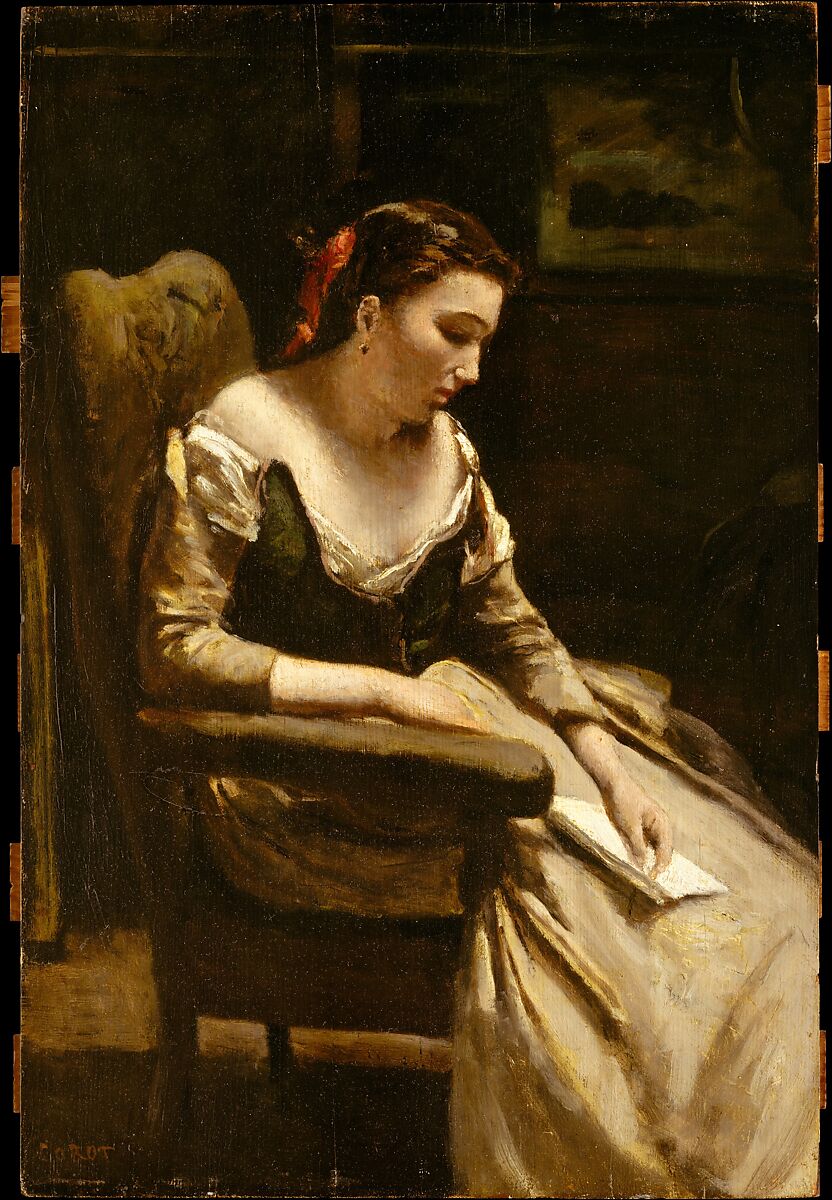 The Letter, Camille Corot  French, Oil on wood