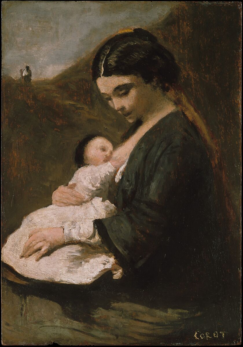Mother and Child, Camille Corot (French, Paris 1796–1875 Paris), Oil on wood 