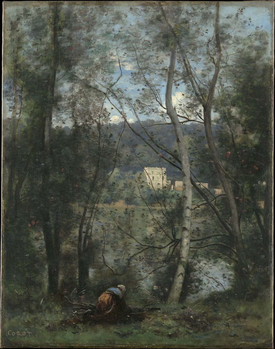 A Woman Gathering Faggots at Ville-d'Avray, Camille Corot (French, Paris 1796–1875 Paris), Oil on canvas 