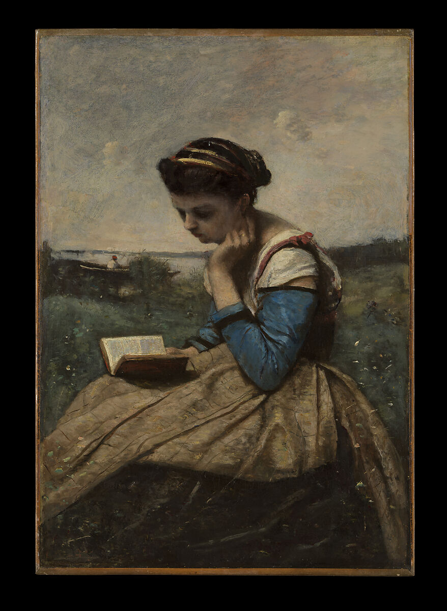 woman reading book art