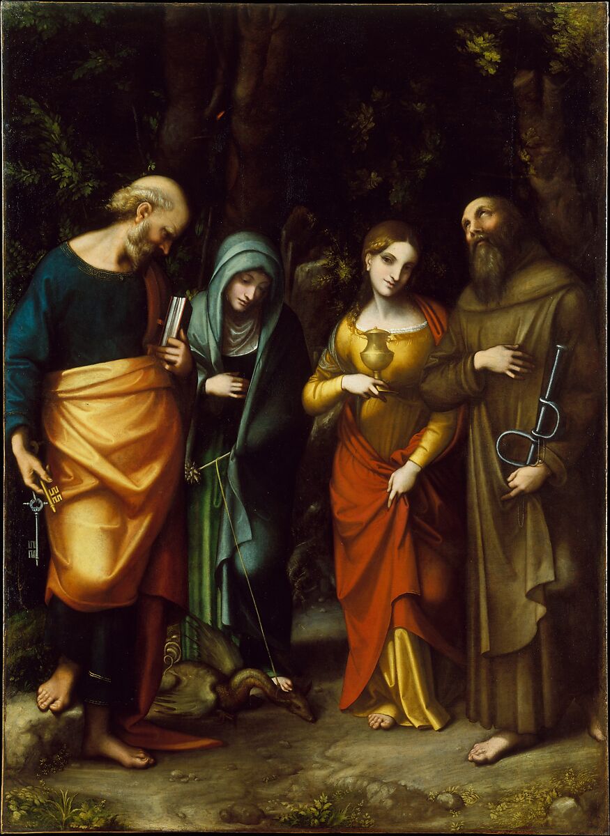 Saints Peter, Martha, Mary Magdalen, and Leonard, Correggio (Antonio Allegri) (Italian, Correggio, active by 1514–died 1534 Correggio), Oil on canvas 