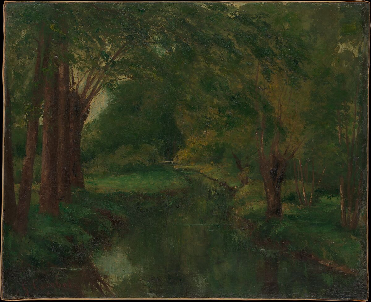A Brook in a Clearing (possibly "Brook, Valley of Fontcouverte; Study"), Gustave Courbet (French, Ornans 1819–1877 La Tour-de-Peilz), Oil on canvas 