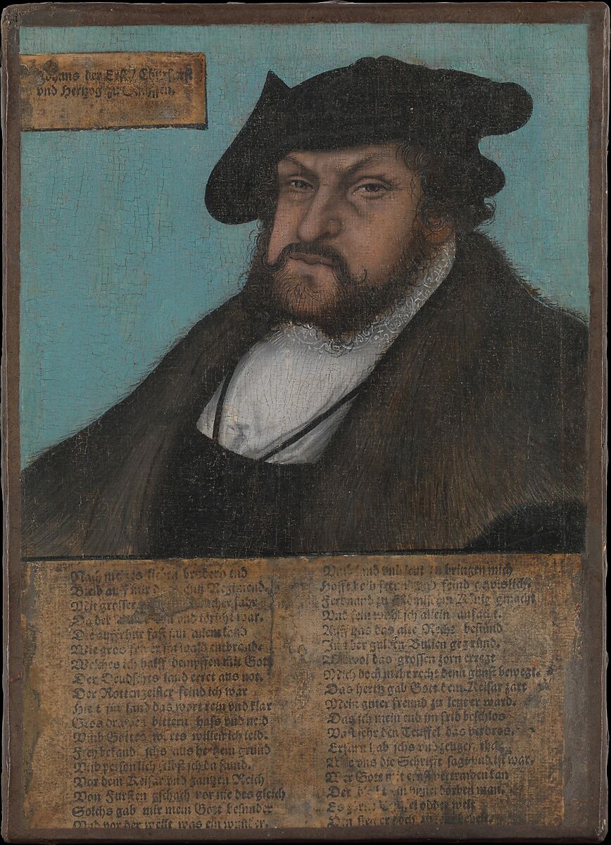 Johann I (1468–1532), the Constant, Elector of Saxony, Lucas Cranach the Elder  German, Oil on canvas, transferred from wood, with letterpress-printed paper labels