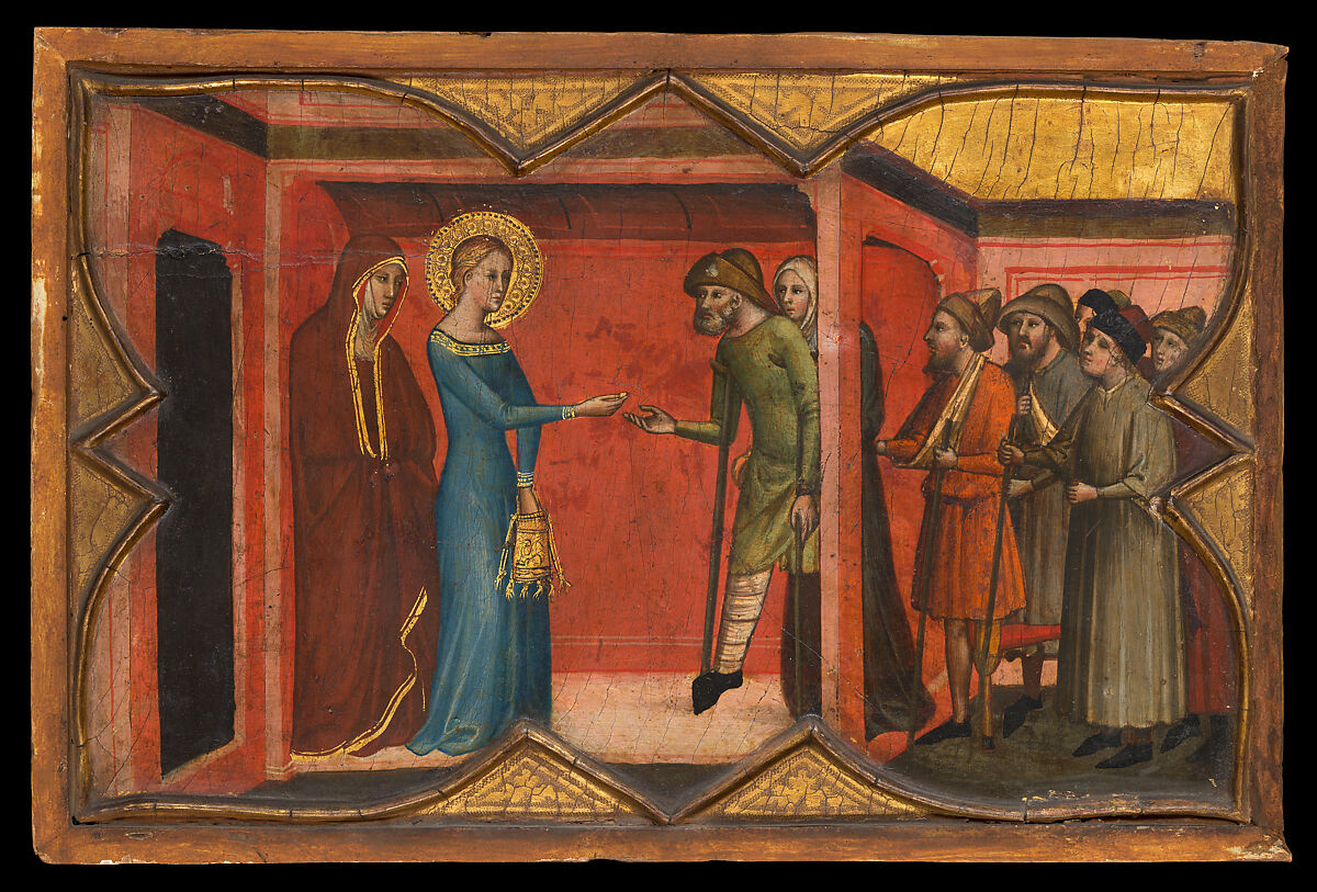 Saint Lucy and Her Mother at the Shrine of Saint Agatha; Saint Lucy Giving Alms; Saint Lucy before Paschasius; Saint Lucy Resisting Efforts to Move Her, Giovanni di Bartolommeo Cristiani (Italian, Florence, active 1367–98), Tempera on wood, gold ground