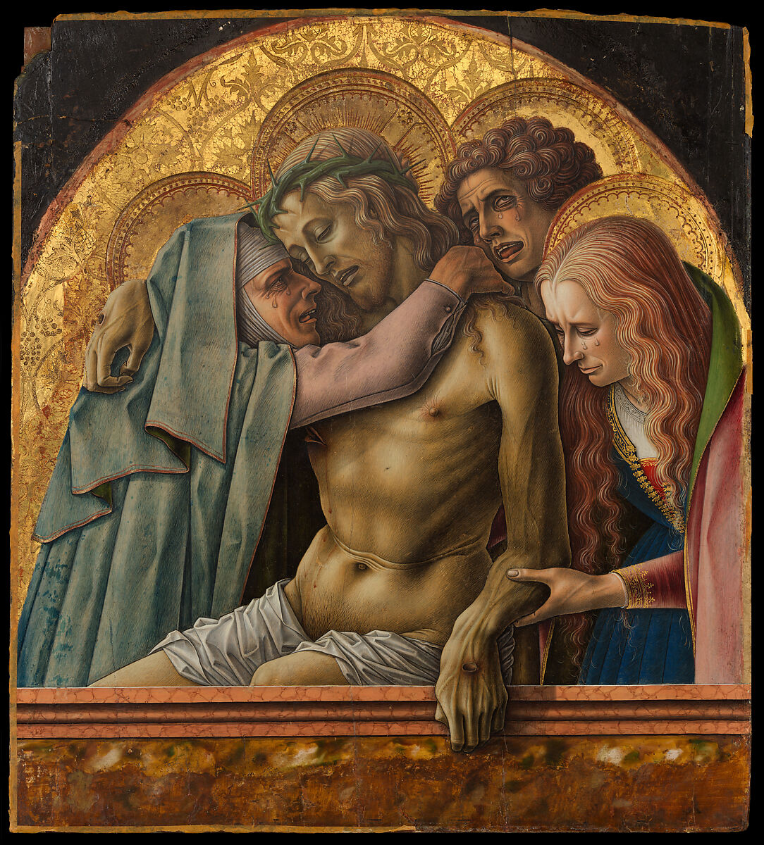 Pietà, Carlo Crivelli (Italian, Venice (?), active by 1457–died 1494/95 Ascoli Piceno), Tempera on wood, gold ground 