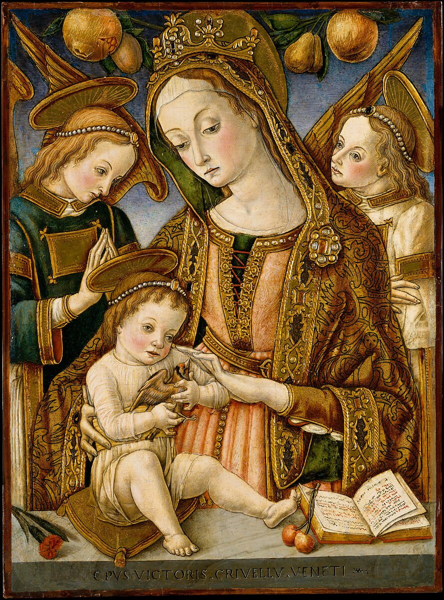 Madonna and Child with Two Angels, Vittore Crivelli  Italian, Tempera and gold on wood