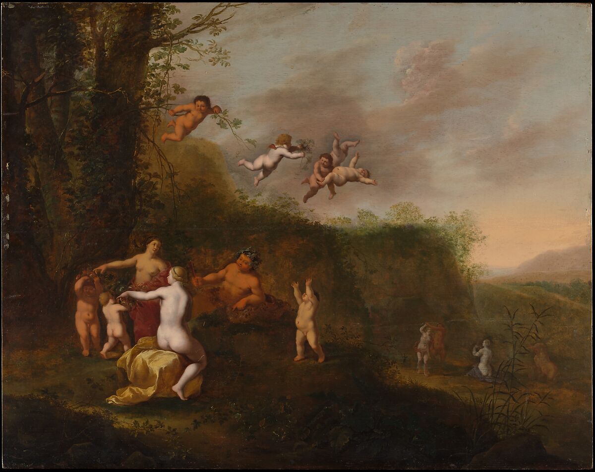 Bacchus and Nymphs in a Landscape, Abraham van Cuylenborch (Dutch, Utrecht ca. 1620–1658 Utrecht), Oil on wood 