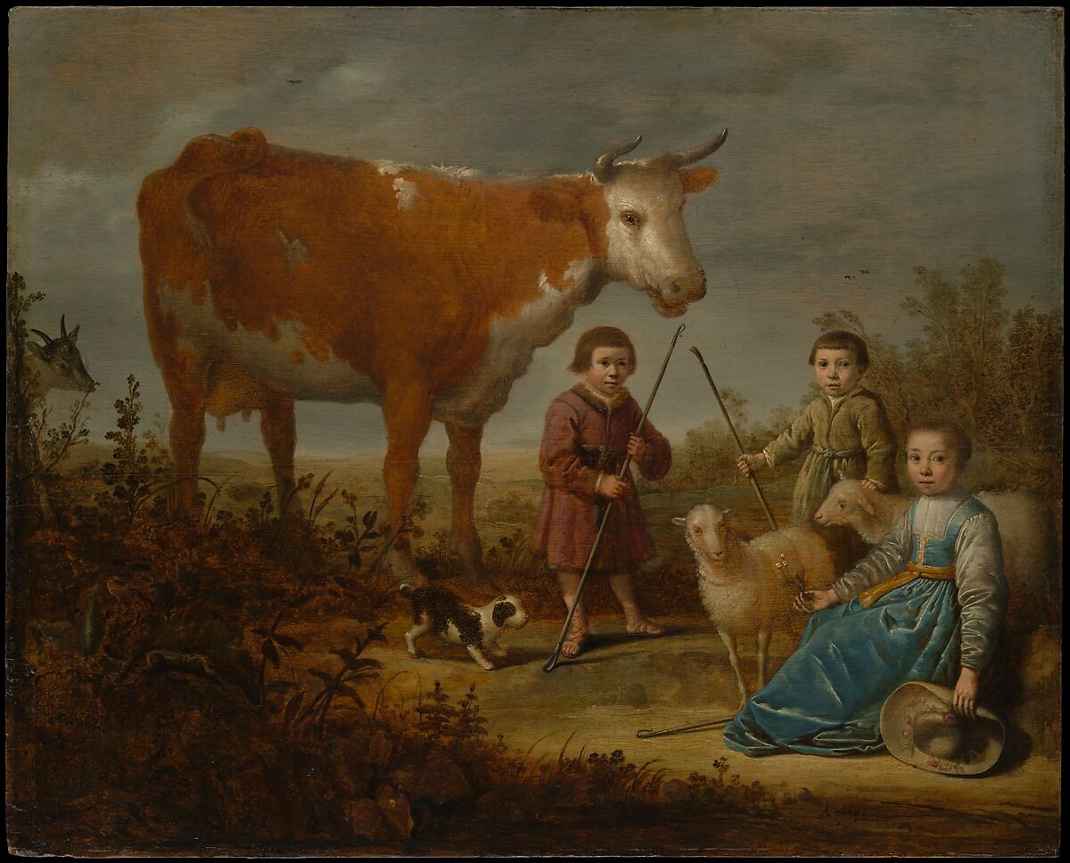 Children and a Cow, Attributed to Aelbert Cuyp (Dutch, Dordrecht 1620–1691 Dordrecht), Oil on wood 
