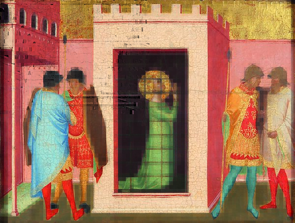 Saint Reparata Tortured with Red-Hot Irons, Bernardo Daddi (Italian, Florence (?) ca. 1290–1348 Florence), Tempera on wood, gold ground (tooled pattern added possibly in the late nineteenth century)