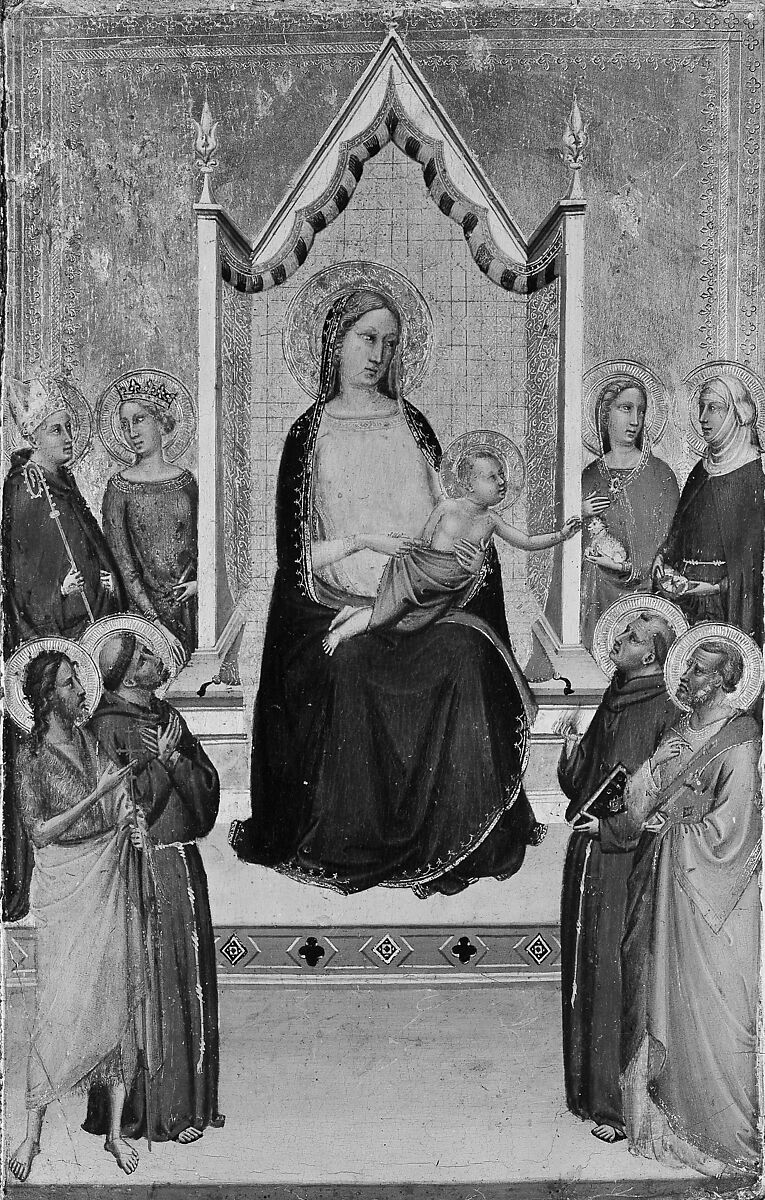 Madonna and Child Enthroned with Saints, Workshop of Bernardo Daddi (Italian, Florence (?) ca. 1290–1348 Florence), Tempera on wood, gold ground 