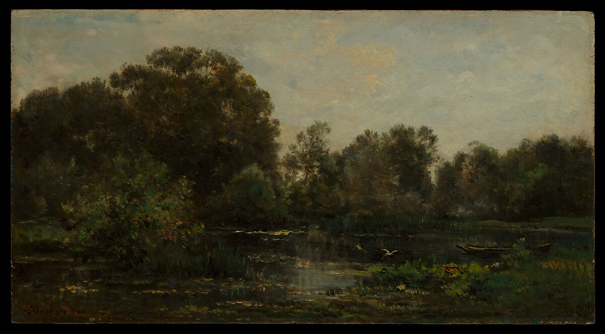 A River Landscape with Storks, Charles-François Daubigny (French, Paris 1817–1878 Paris), Oil on wood 