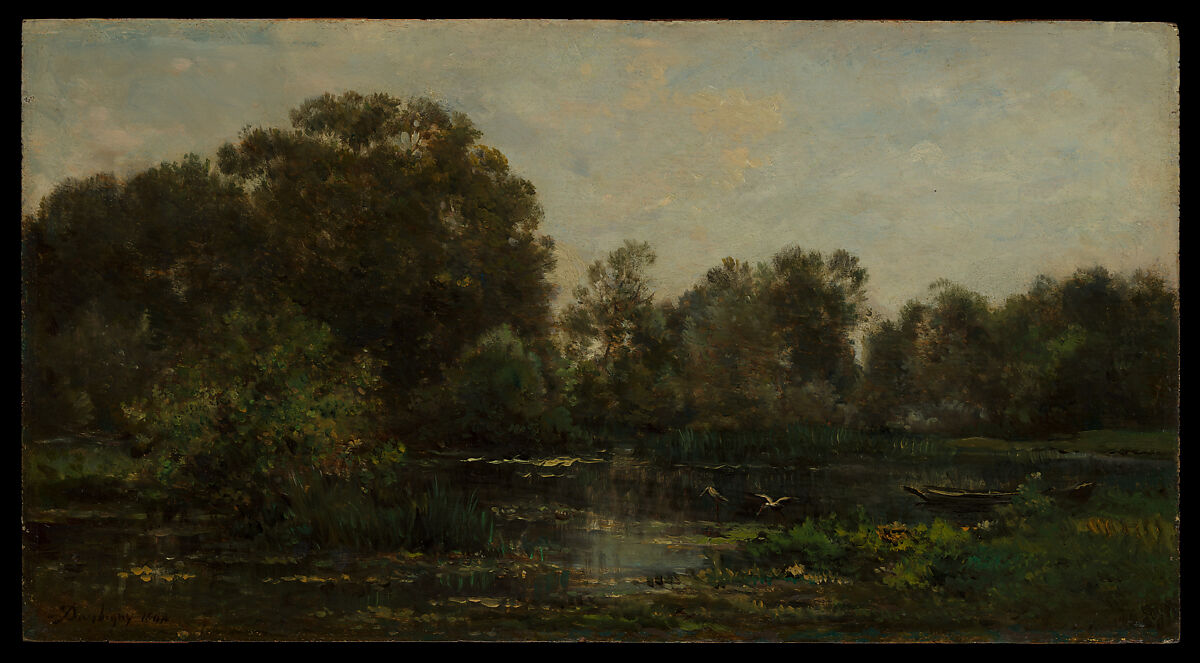 A River Landscape with Storks, Charles-François Daubigny  French, Oil on wood