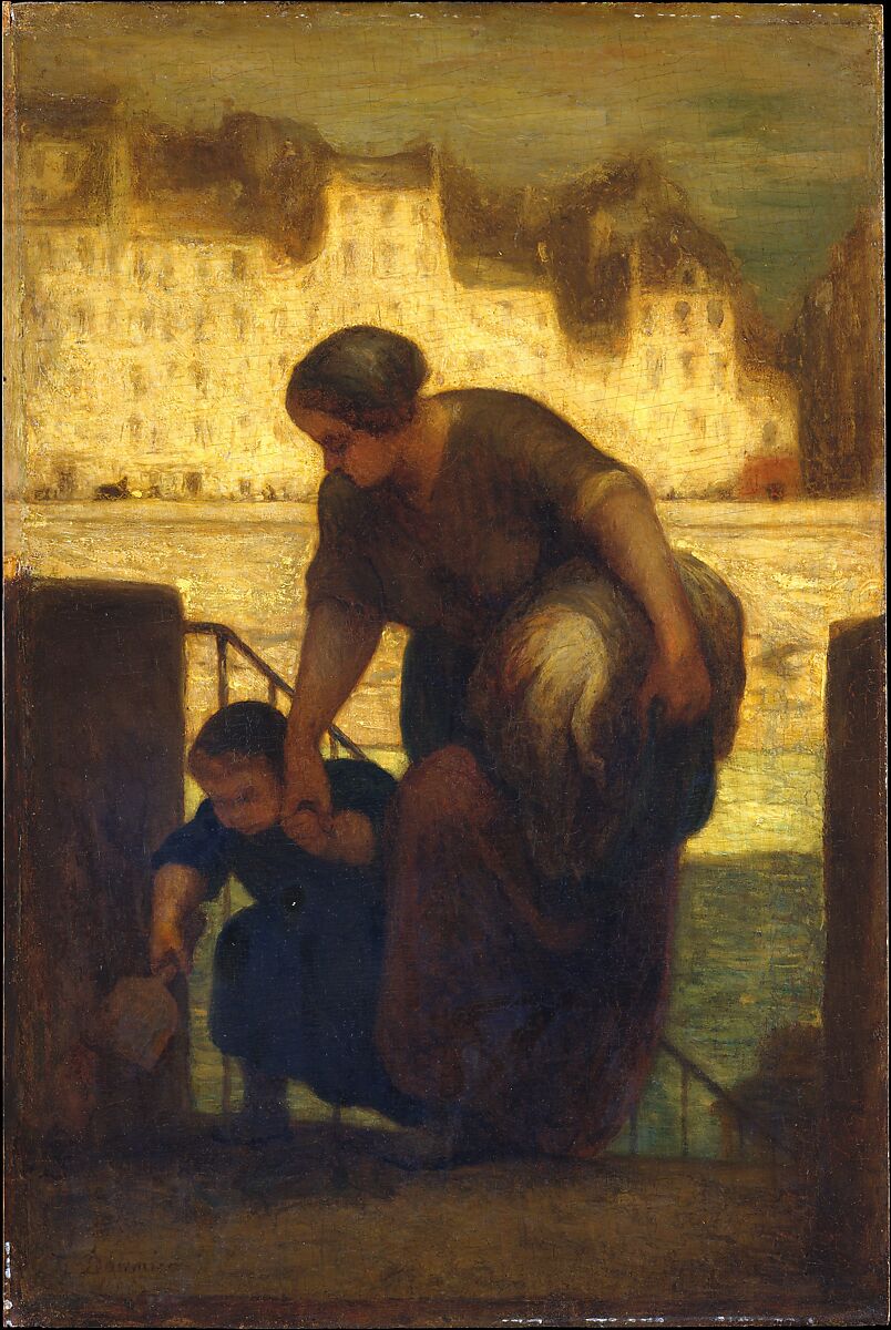 The Laundress, Honoré Daumier (French, Marseilles 1808–1879 Valmondois), Oil on oak 