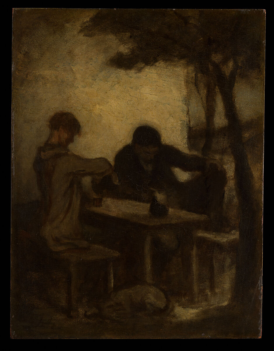 The Drinkers, Honoré Daumier (French, Marseilles 1808–1879 Valmondois), Oil on wood 