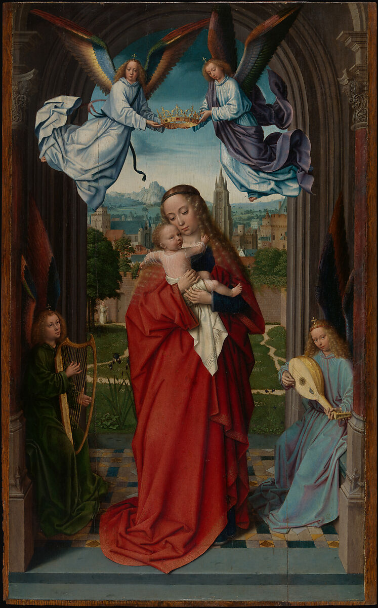 Virgin and Child with Four Angels, Gerard David (Netherlandish, Oudewater ca. 1455–1523 Bruges), Oil on wood 