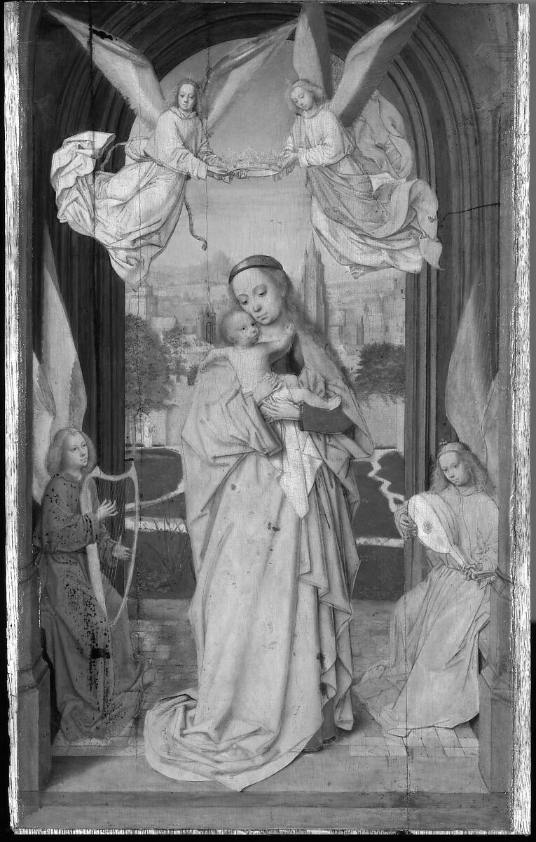 Virgin and Child with Four Angels, Gerard David (Netherlandish, Oudewater ca. 1455–1523 Bruges), Oil on wood