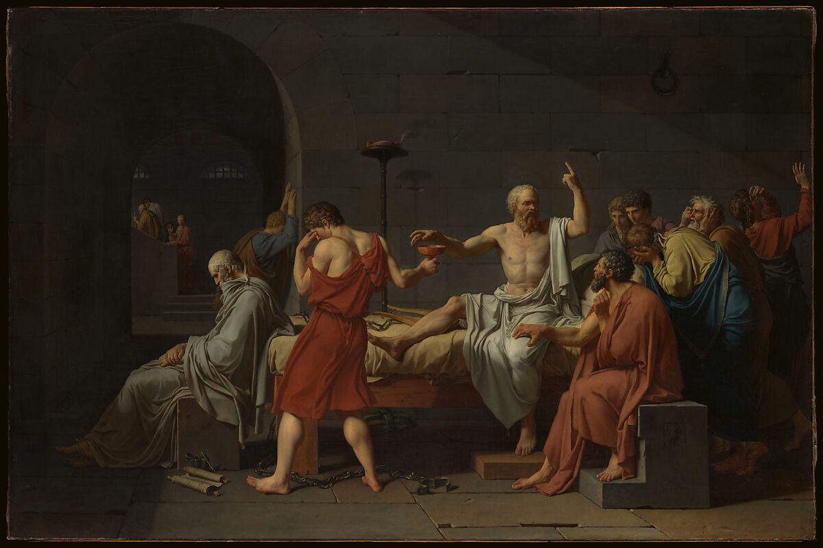 The Death of Socrates, Jacques Louis David (French, Paris 1748–1825 Brussels), Oil on canvas 