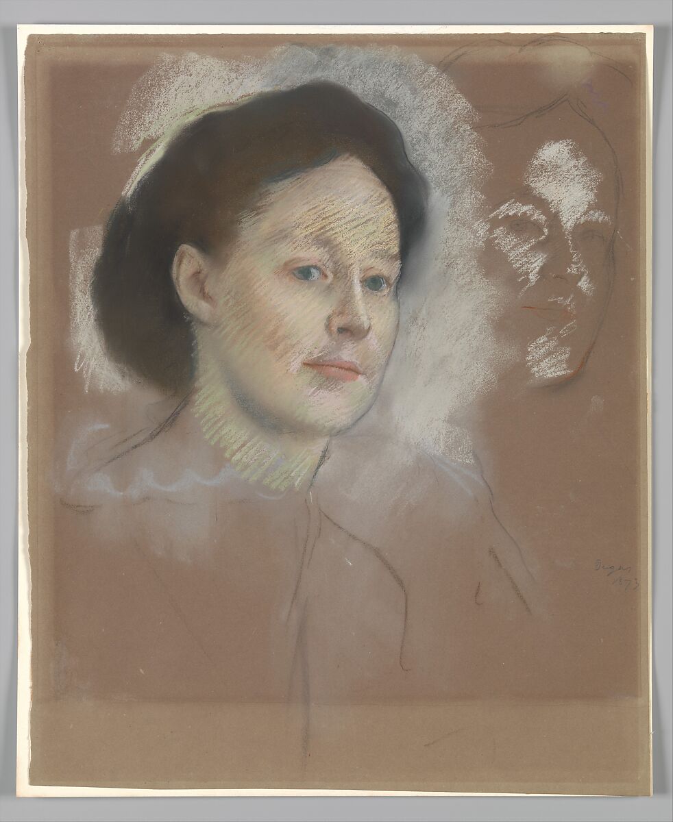 The Artist's Cousin, Probably Mrs. William Bell (Mathilde Musson, 1841–1878), Edgar Degas (French, Paris 1834–1917 Paris), Pastel on green wove paper, now darkened to brown 