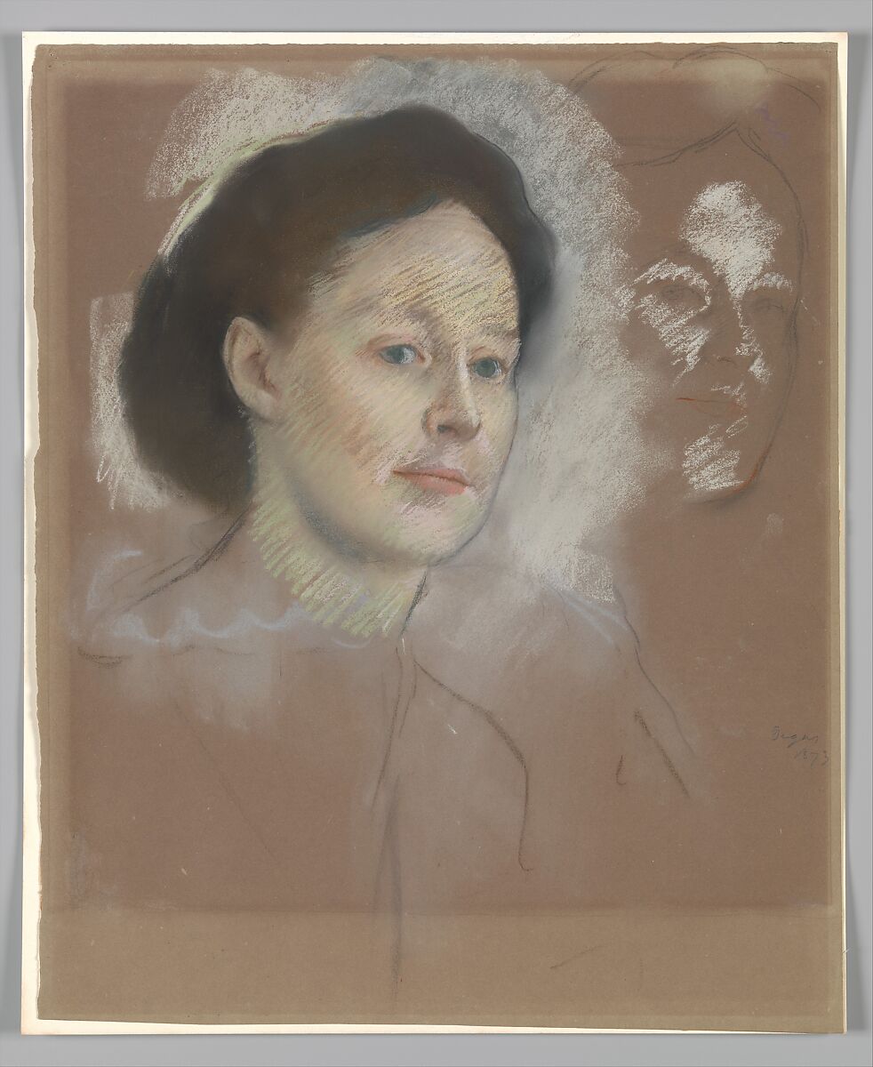 The Artist's Cousin, Probably Mrs. William Bell (Mathilde Musson, 1841–1878), Edgar Degas  French, Pastel on green wove paper, now darkened to brown