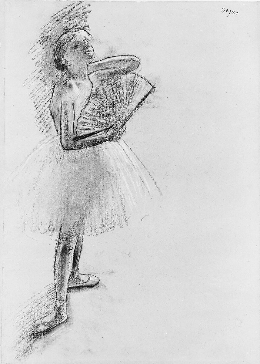 Dancer with a Fan, Edgar Degas (French, Paris 1834–1917 Paris), Pastel on gray-green laid paper 