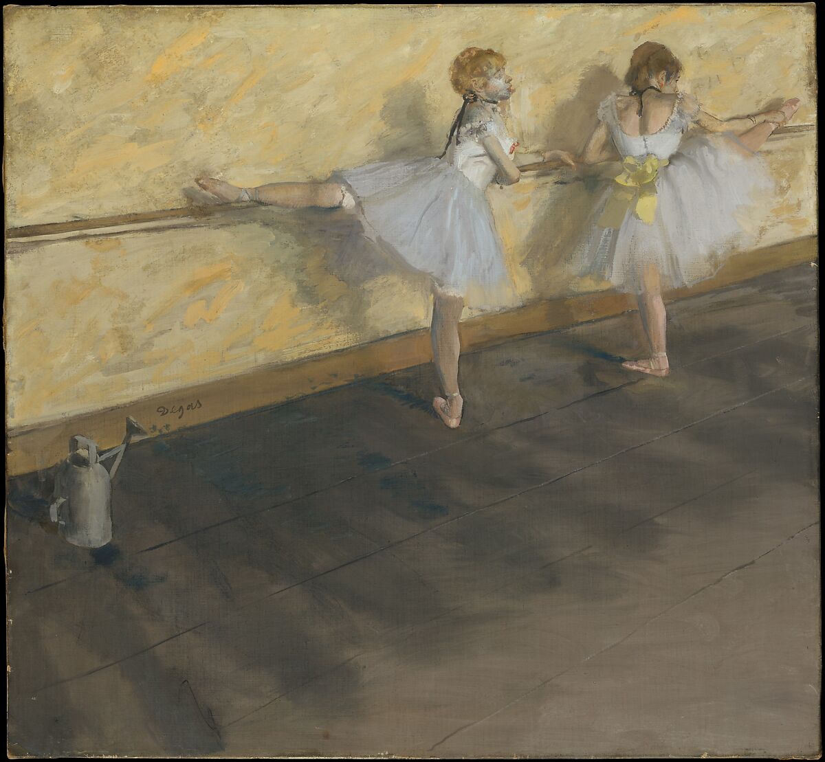 Dancers Practicing at the Barre, Edgar Degas (French, Paris 1834–1917 Paris), Mixed media on canvas 