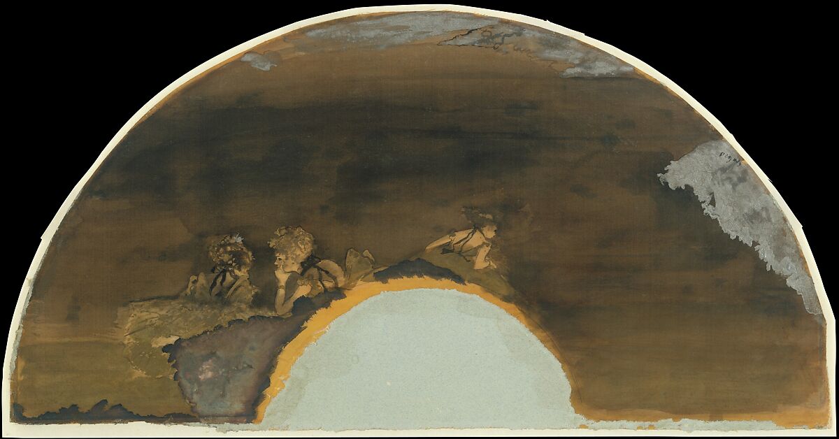 Fan Mount: Dancers, Edgar Degas (French, Paris 1834–1917 Paris), Watercolor and metallic paint on silk 
