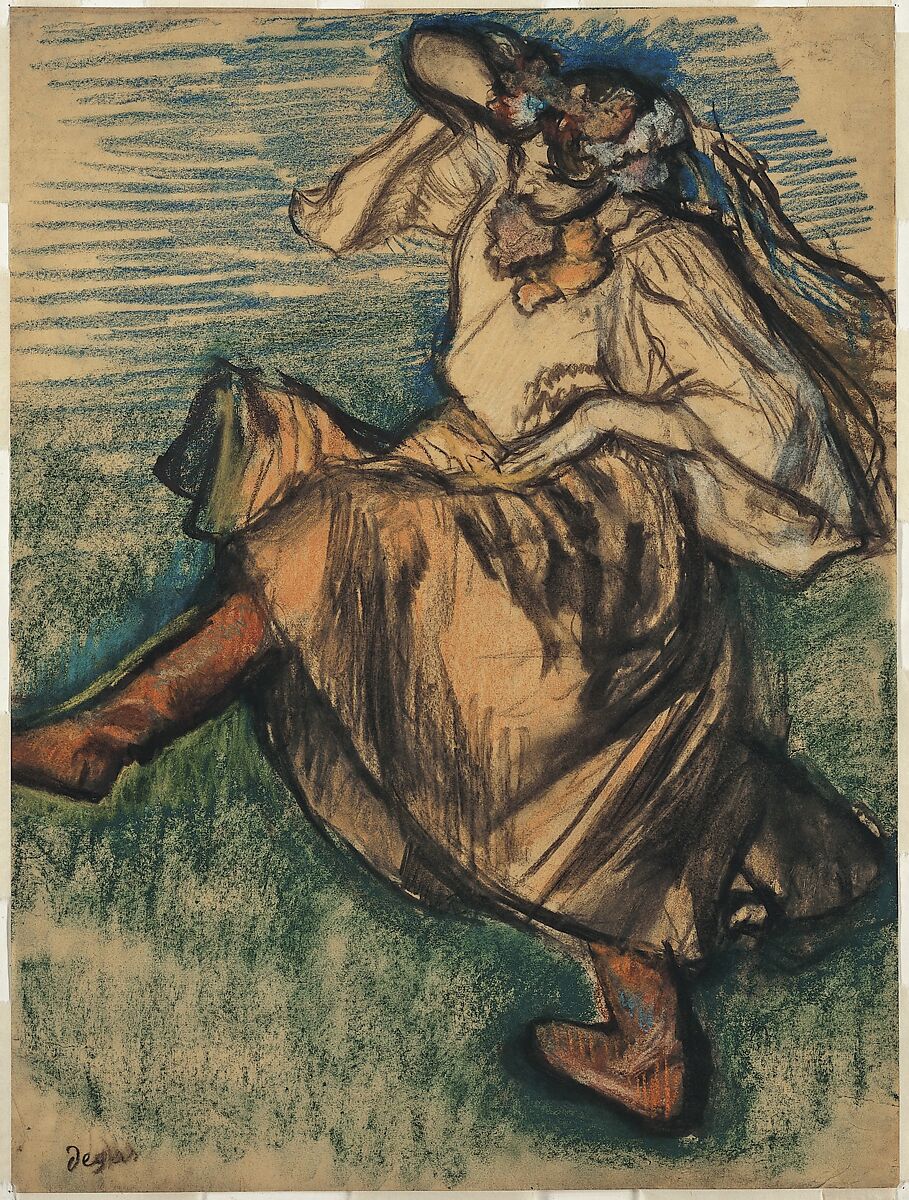 Dancer in Ukrainian Dress, Edgar Degas  French, Pastel over charcoal on tracing paper