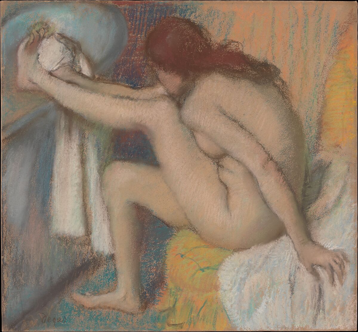 Woman Drying Her Foot, Edgar Degas (French, Paris 1834–1917 Paris), Pastel on buff wove paper, affixed to original pulpboard mount 