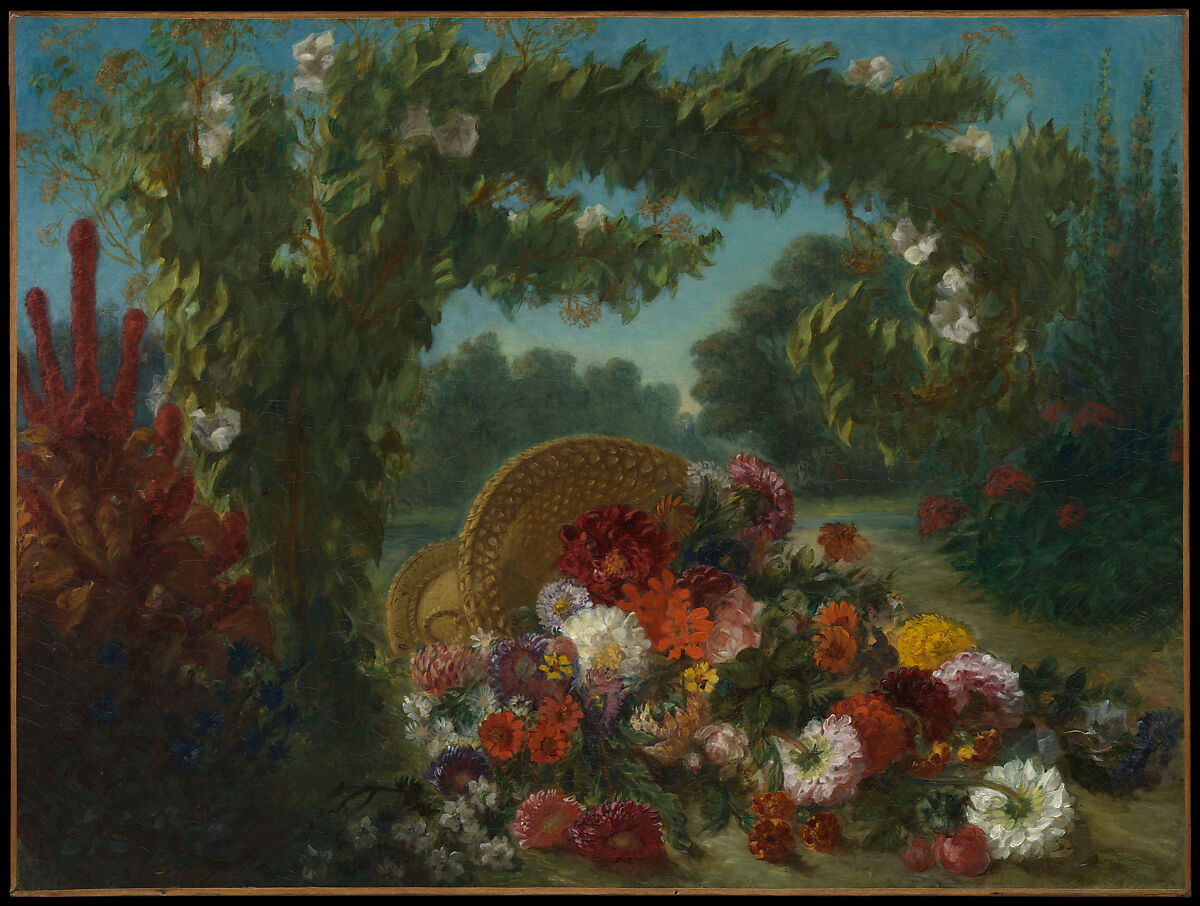 Basket of Flowers, Eugène Delacroix (French, Charenton-Saint-Maurice 1798–1863 Paris), Oil on canvas 