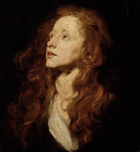 Study Head of a Young Woman, Anthony van Dyck (Flemish, Antwerp 1599–1641 London), Oil on paper, laid down on wood