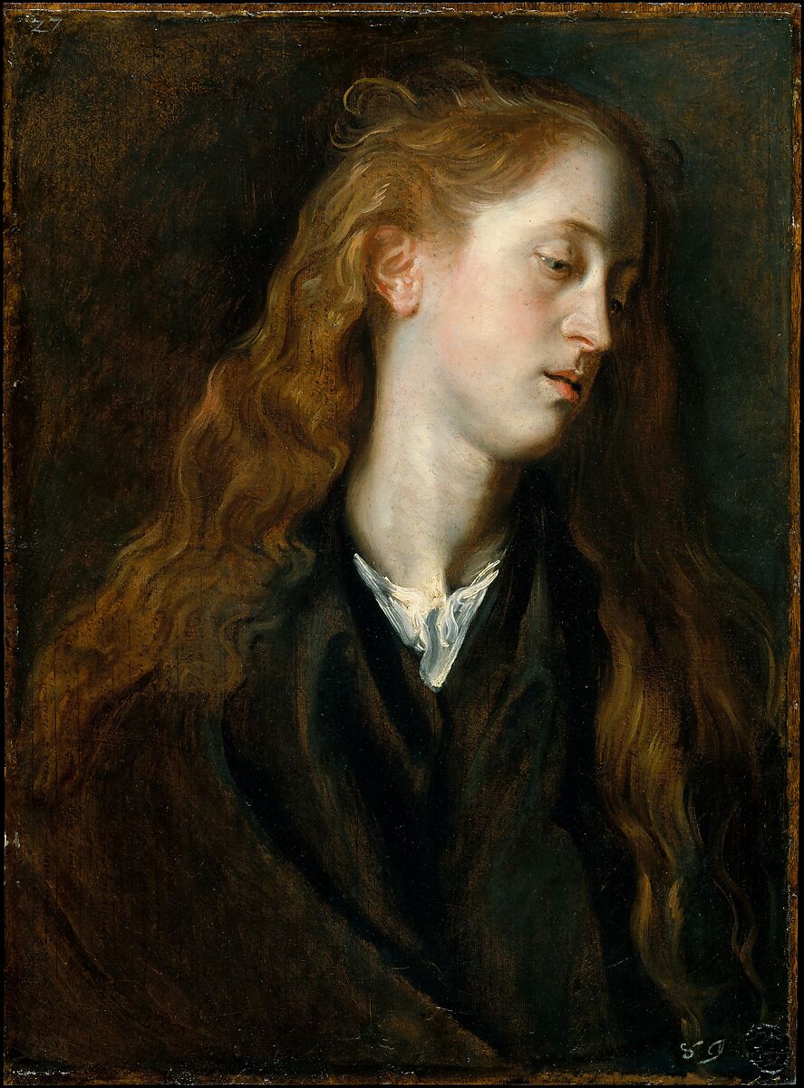 Study Head of a Young Woman, Anthony van Dyck (Flemish, Antwerp 1599–1641 London), Oil on paper, laid down on wood 