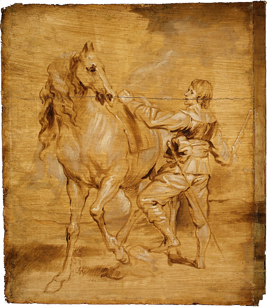 A Man Mounting a Horse, Attributed to Anthony van Dyck (Flemish, Antwerp 1599–1641 London), Oil on wood 