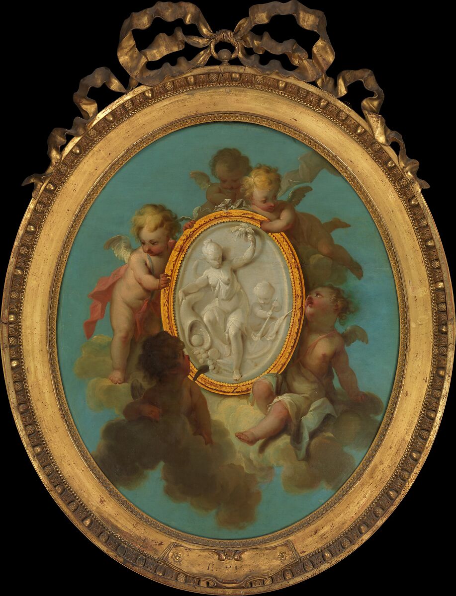 Putti with a Medallion, Charles Dominique Joseph Eisen (French, Valenciennes 1720–1778 Brussels), Oil on wood 